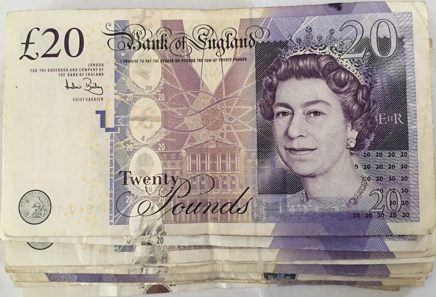 Stack of £20 notes